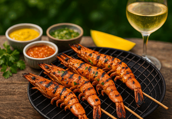 Gambas au barbecue : 4 marinades exotiques  accords vins du monde